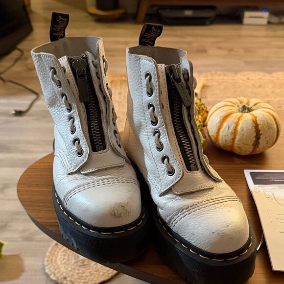 Dr. Martens Shoes - Dr. Martens White Leather Combat Boots